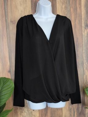 BKE RED Blouse Chiffon V-Neck Long Sleeve Wrap Top M